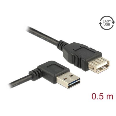 Delock Extension cable EASY-USB 2.0 Type-A male angled left / right > USB 2.0 Type-A female 0,5 m