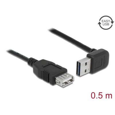 Delock Extension cable EASY-USB 2.0 Type-A male angled up / down > USB 2.0 Type-A female black 0,5 m