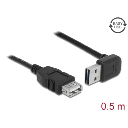 Delock Extension cable EASY-USB 2.0 Type-A male angled up / down > USB 2.0 Type-A female black 0,5 m