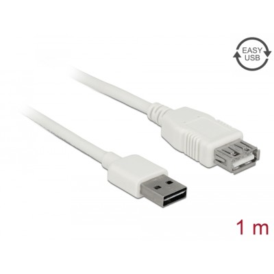 Delock Extension cable EASY-USB 2.0 Type-A male > USB 2.0 Type-A female white 1 m