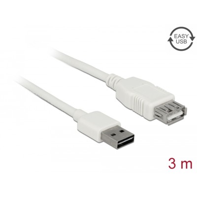 Delock Extension cable EASY-USB 2.0 Type-A male > USB 2.0 Type-A female white 3 m