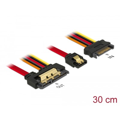 Delock Cable SATA 6 Gb/s 7 pin receptacle + SATA 15 pin power plug > SATA 22 pin receptacle straight metal 30 cm