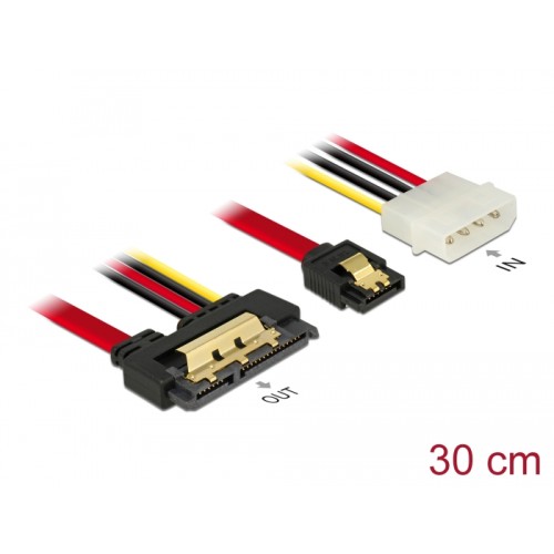 Delock Cable SATA 6 Gb/s 7 pin receptacle + Molex 4 pin power plug > SATA 22 pin receptacle straight metal 30 cm