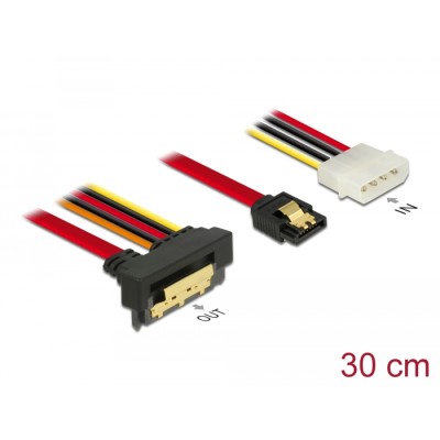 Delock Cable SATA 6 Gb/s 7 pin receptacle + Molex 4 pin power plug > SATA 22 pin receptacle downwards angled metal 30 cm