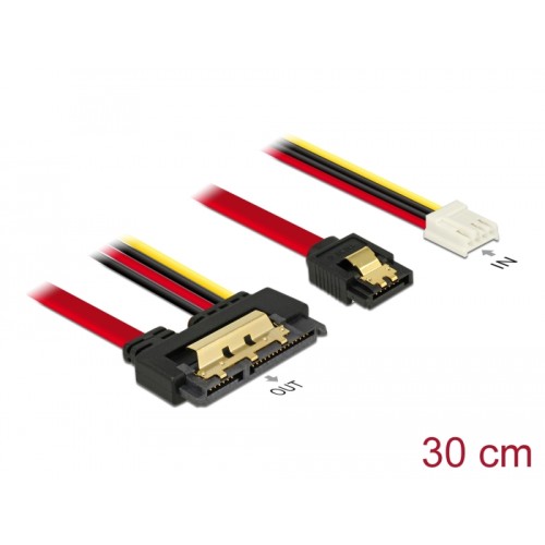 Delock Cable SATA 6 Gb/s 7 pin receptacle + Floppy 4 pin power female > SATA 22 pin receptacle straight metal 30 cm