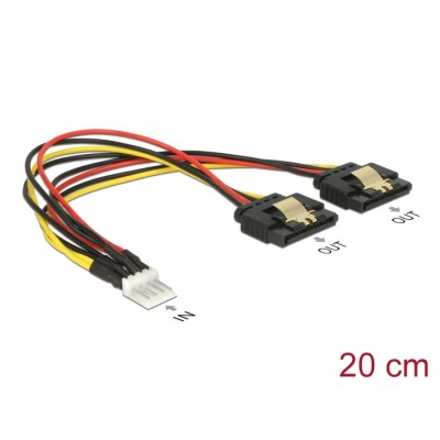 Delock Cable Power Floppy 4 pin male > 2 x SATA 15 pin female metal 20 cm