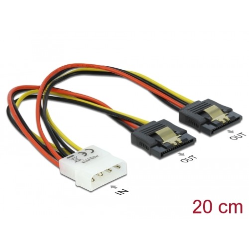 Delock Cable Power Molex 4 pin male-2 x SATA 15 pin receptacle metal 20 cm