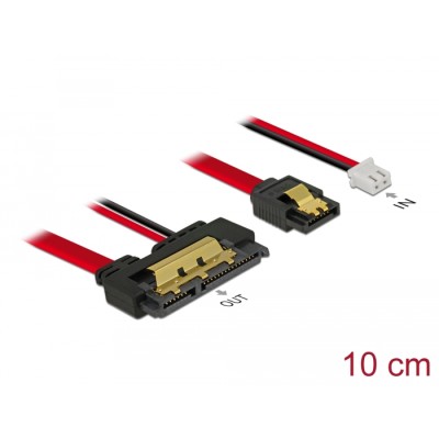 Delock Cable SATA 6 Gb/s 7 pin receptacle + 2 pin power female > SATA 22 pin receptacle straight (5 V) metal 10 cm
