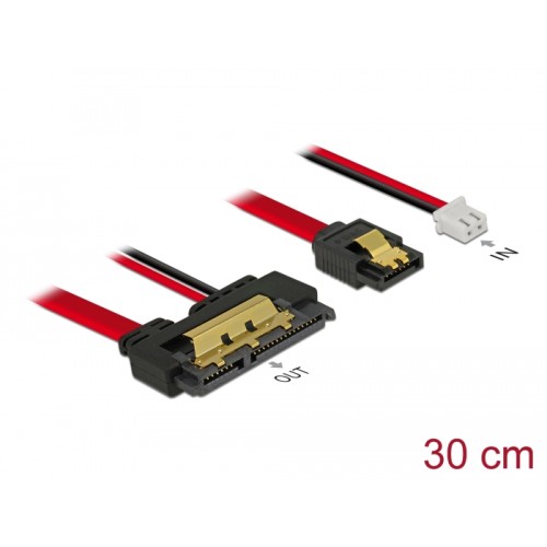 Delock Cable SATA 6 Gb/s 7 pin receptacle + 2 pin power female > SATA 22 pin receptacle straight (5 V) metal 30 cm