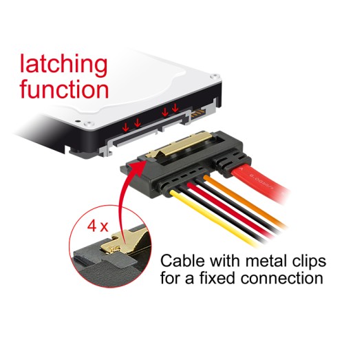 Delock Cable SATA 6 Gb/s 7 pin receptacle + 2 pin power female > SATA 22 pin receptacle straight (5 V) metal 30 cm