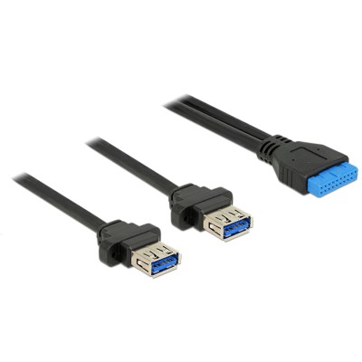 Delock Cable USB 3.0 pin header female 2.00 mm 19 pin  2 x USB 3.0 Type-A female panel-mount 80 cm 2