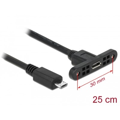 Delock Cable USB 2.0 Micro-B female panel-mount-USB 2.0 Micro-B male 25 cm