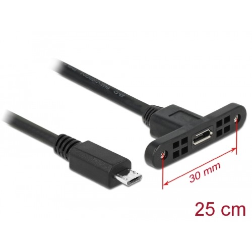 Delock Cable USB 2.0 Micro-B female panel-mount-USB 2.0 Micro-B male 25 cm