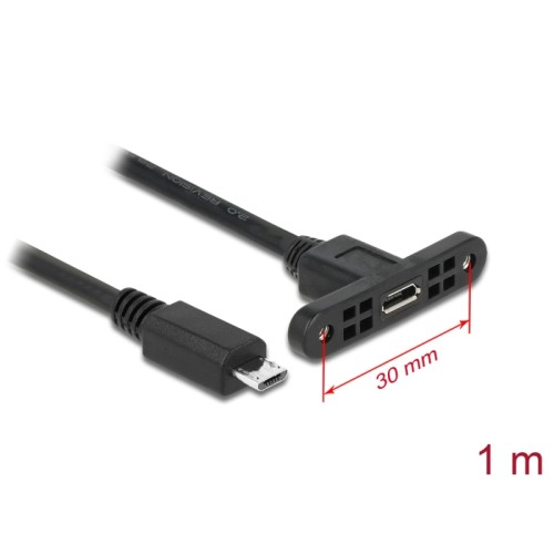 Delock Cable USB 2.0 Micro-B female panel-mount-USB 2.0 Micro-B male 1 m