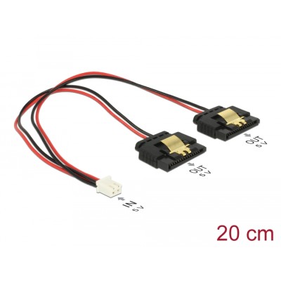 Delock Cable Power 2 pin female  2 x SATA 15 pin receptacle (5 V) metal 20 cm