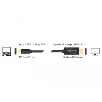 Delock Cable USB Type-C™ male > DisplayPort male (DP Alt Mode) 4K 60 Hz 3 m black 2