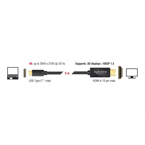 Delock Cable USB Type-C™ male > HDMI male (DP Alt Mode) 4K 30 Hz 2 m black