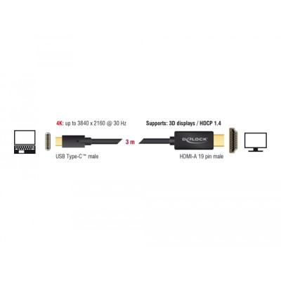 Delock Cable USB Type-C™ male > HDMI male (DP Alt Mode) 4K 30 Hz 3 m black 2