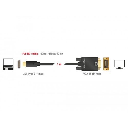 Delock Kabel USB Type-C™ Stecker  VGA Stecker (DP Alt Mode) 1 m schwarz