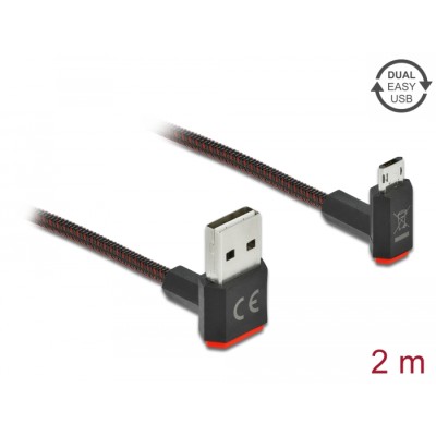 Delock EASY-USB 2.0 Cable Type-A male to EASY-USB Type Micro-B male angled up / down 2 m black