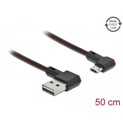 Delock EASY-USB 2.0 Cable Type-A male to EASY-USB Type Micro-B male angled left / right 0.5 m black