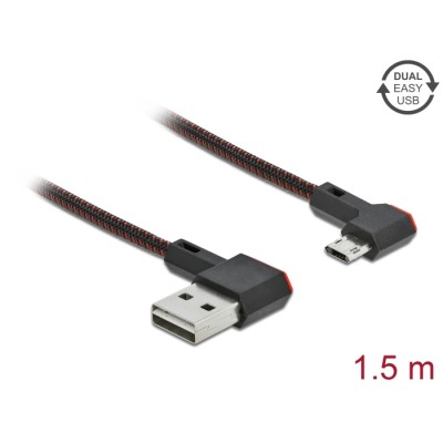 Delock EASY-USB 2.0 Cable Type-A male to EASY-USB Type Micro-B male angled left / right 1.5 m black