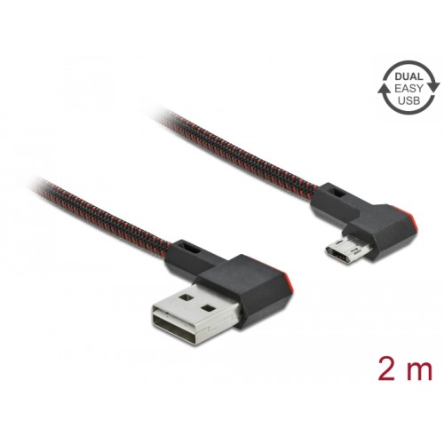 Delock EASY-USB 2.0 Cable Type-A male to EASY-USB Type Micro-B male angled left / right 2 m black