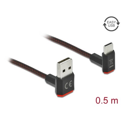 Delock EASY-USB 2.0 Cable Type-A male to USB Type-C™ male angled up / down 0.5 m black