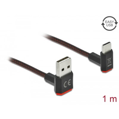 Delock EASY-USB 2.0 Cable Type-A male to USB Type-C™ male angled up / down 1 m black