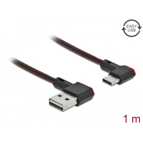 Delock EASY-USB 2.0 Cable Type-A male to USB Type-C™ male angled left / right 1 m black