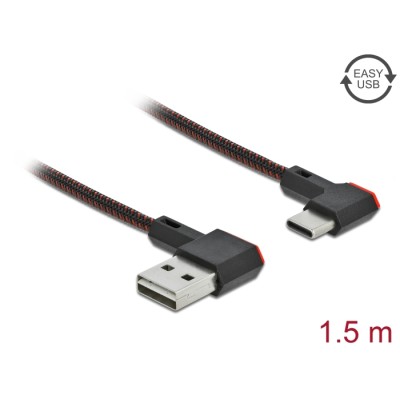 Delock EASY-USB 2.0 Cable Type-A male to USB Type-C™ male angled left / right 1.5 m black