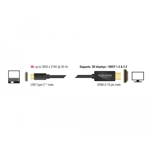 Delock Cable USB Type-C™ male > HDMI male (DP Alt Mode) 4K 60 Hz 3 m black