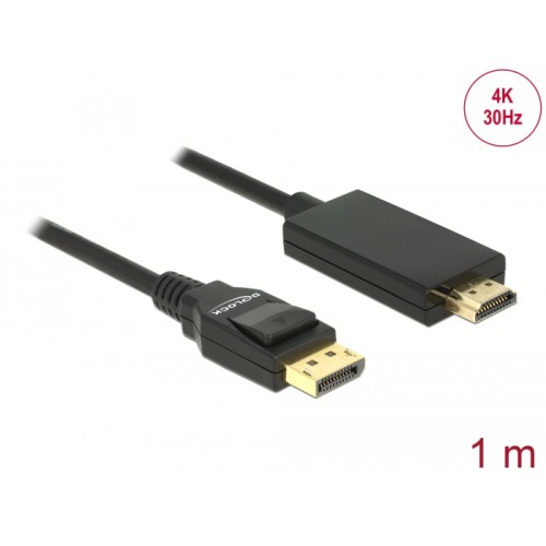 Delock Cable DisplayPort 1.2 male > High Speed HDMI-A male passive 4K 30 Hz 1 m black