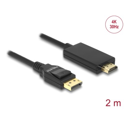 Delock Cable DisplayPort 1.2 male > High Speed HDMI-A male passive 4K 30 Hz 2 m black