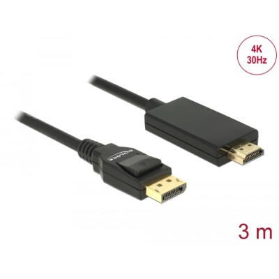 Delock Cable DisplayPort 1.2 male > High Speed HDMI-A male passive 4K 30 Hz 3 m black
