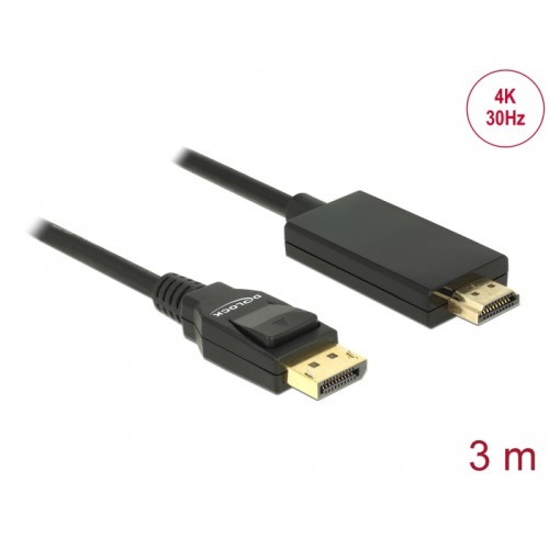 Delock Cable DisplayPort 1.2 male > High Speed HDMI-A male passive 4K 30 Hz 3 m black