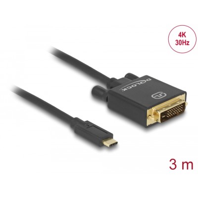 Delock Cable USB Type-C™ male  DVI 24+1 male (DP Alt Mode) 4K 30 Hz 3 m black