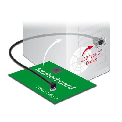 Delock Cable USB 10 Gbps Type-E Key A 20 pin male  USB 10 Gbps USB Type-C™ female panel-mount 45 cm 2