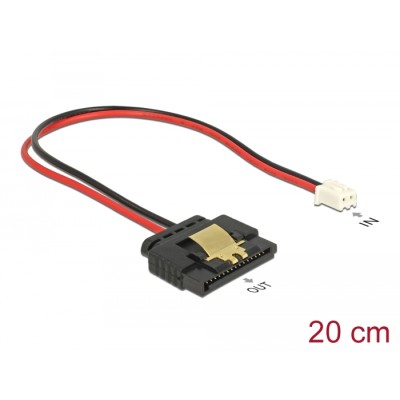 Delock Cable Power 2 pin female  1 x SATA 15 pin receptacle (5 V) metal clip 20 cm