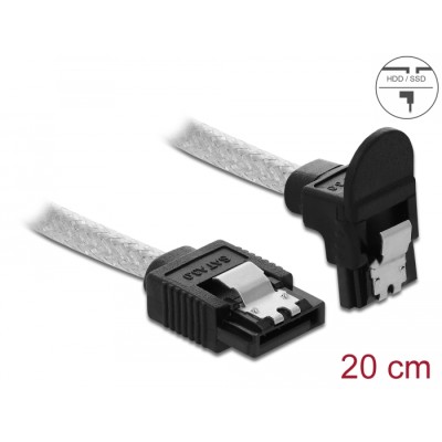 Delock SATA 6 Gb/s Cable straight to downwards angled 20 cm transparent