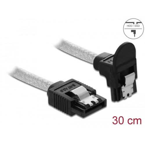 Delock SATA 6 Gb/s Cable straight to downwards angled 30 cm transparent