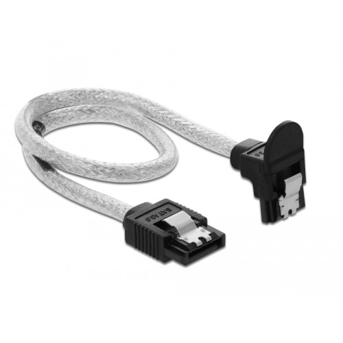 Delock SATA 6 Gb/s Cable straight to downwards angled 30 cm transparent