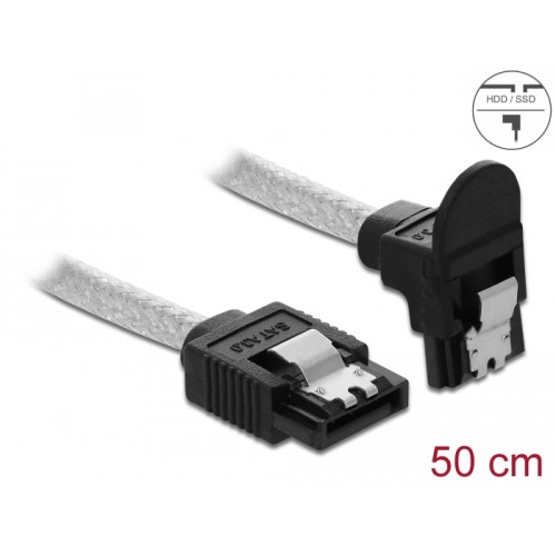 Delock SATA 6 Gb/s Cable straight to downwards angled 50 cm transparent