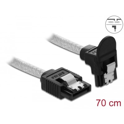 Delock SATA 6 Gb/s Cable straight to downwards angled 70 cm transparent