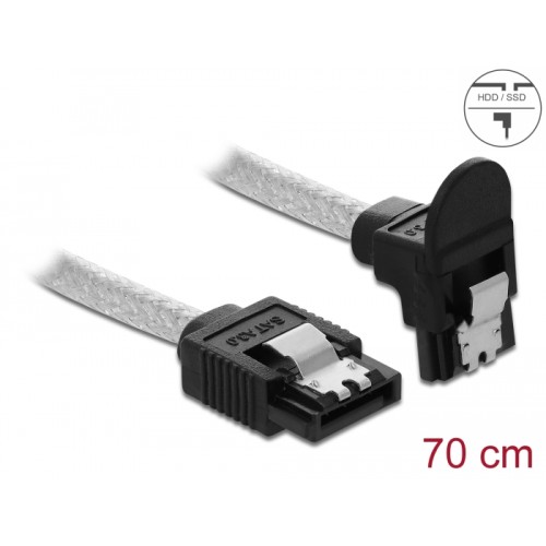 Delock SATA 6 Gb/s Cable straight to downwards angled 70 cm transparent