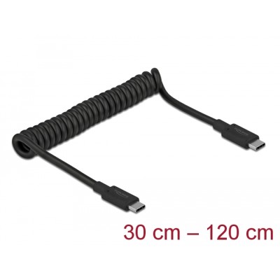 Delock USB 3.1 Gen 2 Coiled Cable Type-C male to Type-C™ male PD 3 A E-Marker