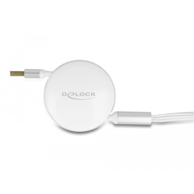 Delock USB 3 in 1 Retractable Charging Cable Type-A to Micro USB / 2 x USB Type-C™ with Fast Charging white 2