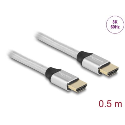 Delock Ultra High Speed HDMI Cable 48 Gbps 8K 60 Hz silver 0.5 m certified