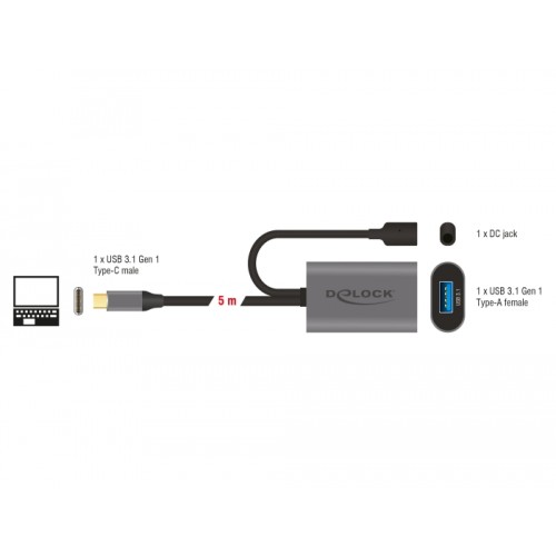 Delock Active USB 3.1 Gen 1 extension cable USB Type-C™ to USB Type-A 5 m