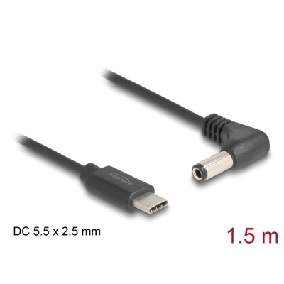Delock USB Type-C™ Power Cable to DC 5.5 x 2.5 mm male angled 1.5 m